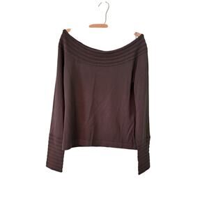 Donna Karan Women's Large Charcoal Grey Long Sleeve Off Shoulder Top MSRP $89